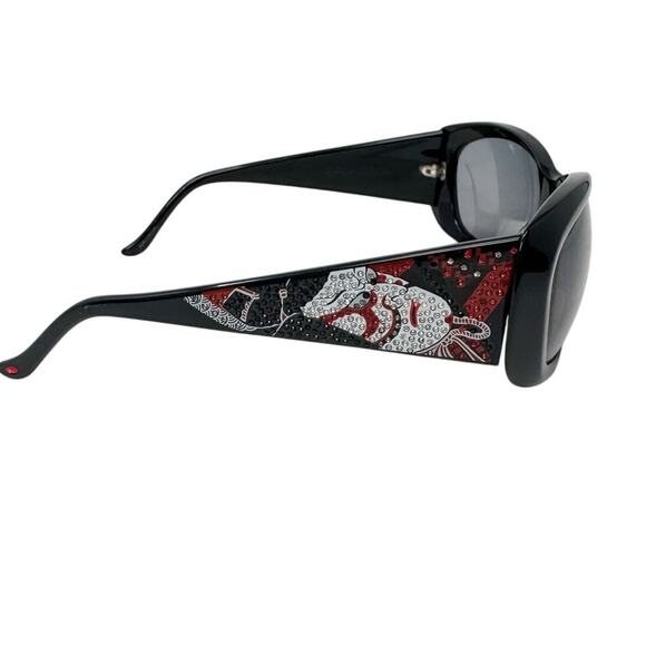Judith Leiber vintage black red rhinestone Kabuki mask sunglasses w/ case main image 6